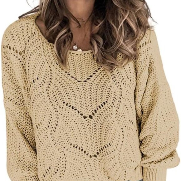 Womens Sweaters 2025 Crewneck Cute Elegant Soft Long Sleeve Hollow Cable Knit Pu - Picture 1 of 5